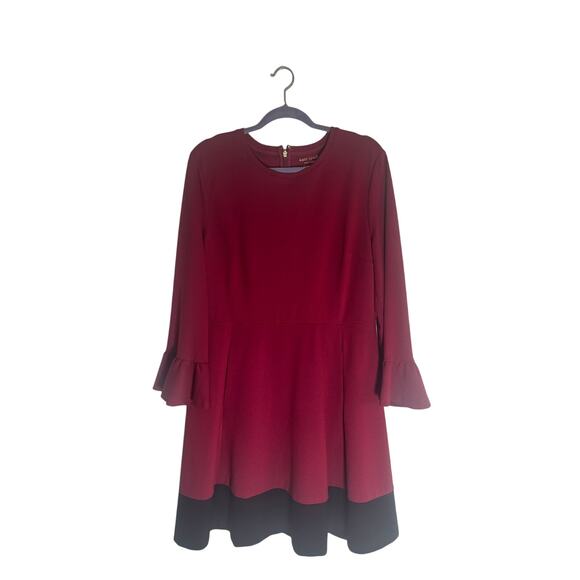 Kate Spade Women's XL Red Fit & Flare Dress Bell Sleeve Color Block Hem Elegant - Picture 1 of 13